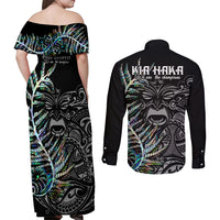 New Zealand Rugby Couples Matching Off Shoulder Maxi Dress and Long Sleeve Button Shirt NZ Black Fern Champions History With Papua Shell LT9 - Polynesian Pride