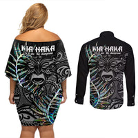 New Zealand Rugby Couples Matching Off Shoulder Short Dress and Long Sleeve Button Shirt NZ Black Fern Champions History With Papua Shell LT9 - Polynesian Pride