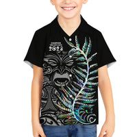 New Zealand Rugby Family Matching Tank Maxi Dress and Hawaiian Shirt NZ Black Fern Champions History With Papua Shell LT9 Son's Shirt Black - Polynesian Pride