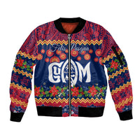 Personalised Guam Christmas Sleeve Zip Bomber Jacket Felis Pusgua Santa Beach Polynesian Pattern LT9 Unisex Blue - Polynesian Pride