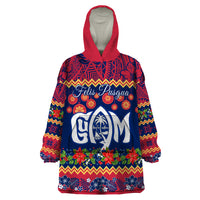Personalised Guam Christmas Wearable Blanket Hoodie Felis Pusgua Santa Beach Polynesian Pattern LT9 One Size Blue - Polynesian Pride