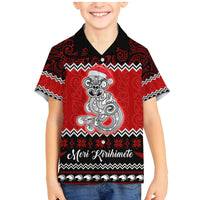 Personalised New Zealand Christmas Family Matching Mermaid Dress and Hawaiian Shirt Maori Tiki Meri Kirihimete LT9 Son's Shirt Red - Polynesian Pride