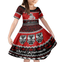 Personalised New Zealand Christmas Family Matching Off Shoulder Long Sleeve Dress and Hawaiian Shirt Maori Tiki Meri Kirihimete LT9 Daughter's Dress Red - Polynesian Pride