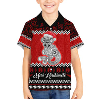 Personalised New Zealand Christmas Family Matching Off Shoulder Short Dress and Hawaiian Shirt Maori Tiki Meri Kirihimete LT9 Son's Shirt Red - Polynesian Pride