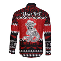 Personalised New Zealand Christmas Long Sleeve Button Shirt Maori Tiki Meri Kirihimete LT9 - Polynesian Pride