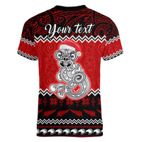 Personalised New Zealand Christmas Women V Neck T Shirt Maori Tiki Meri Kirihimete LT9 - Polynesian Pride