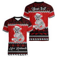 Personalised New Zealand Christmas Women V Neck T Shirt Maori Tiki Meri Kirihimete LT9 - Polynesian Pride