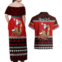 Personalised New Zealand Christmas Couples Matching Off Shoulder Maxi Dress and Hawaiian Shirt Kiwi Santa Claus Maori Meri Kirihimete LT9 - Polynesian Pride