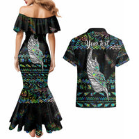 Personalised New Zealand Christmas Couples Matching Mermaid Dress and Hawaiian Shirt Maori Fern Manaia Meri Kirihimete with Papaua Shell LT9 - Polynesian Pride