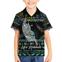 Personalised New Zealand Christmas Family Matching Summer Maxi Dress and Hawaiian Shirt Maori Fern Manaia Meri Kirihimete with Papaua Shell LT9 Son's Shirt Black - Polynesian Pride