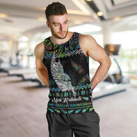 Personalised New Zealand Christmas Men Tank Top Maori Fern Manaia Meri Kirihimete with Papaua Shell LT9 Black - Polynesian Pride