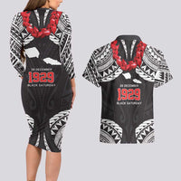 Samoa Black Saturday Couples Matching Long Sleeve Bodycon Dress and Hawaiian Shirt Samoa mo Samoa with Black Ula Fala