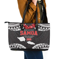 Samoa Black Saturday Leather Tote Bag Samoa mo Samoa with Black Ula Fala LT9 - Polynesian Pride