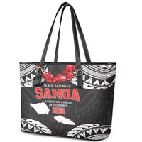 Samoa Black Saturday Leather Tote Bag Samoa mo Samoa with Black Ula Fala LT9 - Polynesian Pride