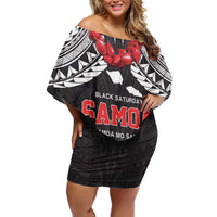Samoa Black Saturday Off Shoulder Short Dress Samoa mo Samoa with Black Ula Fala LT9 Women Black - Polynesian Pride