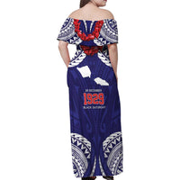 Samoa Black Saturday Family Matching Off Shoulder Maxi Dress and Hawaiian Shirt Samoa mo Samoa with Blue Ula Fala