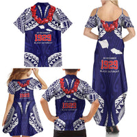 Samoa Black Saturday Family Matching Summer Maxi Dress and Hawaiian Shirt Samoa mo Samoa with Blue Ula Fala