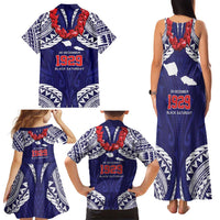 Samoa Black Saturday Family Matching Tank Maxi Dress and Hawaiian Shirt Samoa mo Samoa with Blue Ula Fala