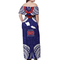 Samoa Black Saturday Off Shoulder Maxi Dress Samoa mo Samoa with Blue Ula Fala LT9 - Polynesian Pride