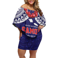 Samoa Black Saturday Off Shoulder Short Dress Samoa mo Samoa with Blue Ula Fala LT9 Women Blue - Polynesian Pride