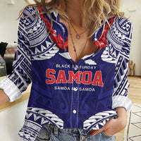 Samoa Black Saturday Women Casual Shirt Samoa mo Samoa with Blue Ula Fala