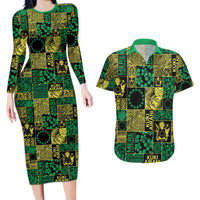 Cook Islands Mere Kiritimiti Couples Matching Long Sleeve Bodycon Dress and Hawaiian Shirt Pacific Patchwork Xmas Vibes - Polynesian Pride