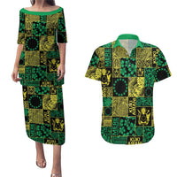 Cook Islands Mere Kiritimiti Couples Matching Puletasi and Hawaiian Shirt Pacific Patchwork Xmas Vibes - Polynesian Pride