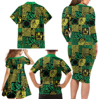 Cook Islands Mere Kiritimiti Family Matching Long Sleeve Bodycon Dress and Hawaiian Shirt Pacific Patchwork Xmas Vibes - Polynesian Pride