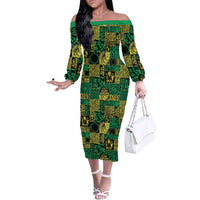 Cook Islands Mere Kiritimiti Family Matching Off The Shoulder Long Sleeve Dress and Hawaiian Shirt Pacific Patchwork Xmas Vibes - Polynesian Pride