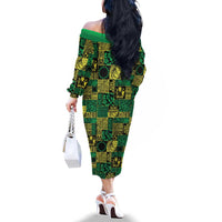 Cook Islands Mere Kiritimiti Family Matching Off The Shoulder Long Sleeve Dress and Hawaiian Shirt Pacific Patchwork Xmas Vibes - Polynesian Pride