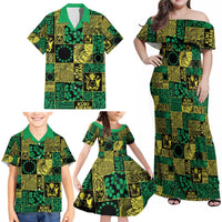 Cook Islands Mere Kiritimiti Family Matching Off Shoulder Maxi Dress and Hawaiian Shirt Pacific Patchwork Xmas Vibes - Polynesian Pride