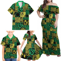 Cook Islands Mere Kiritimiti Family Matching Off Shoulder Maxi Dress and Hawaiian Shirt Pacific Patchwork Xmas Vibes - Polynesian Pride