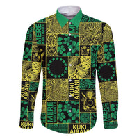 Cook Islands Mere Kiritimiti Family Matching Off Shoulder Maxi Dress and Hawaiian Shirt Pacific Patchwork Xmas Vibes - Polynesian Pride