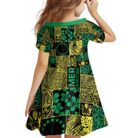 Cook Islands Mere Kiritimiti Family Matching Off Shoulder Short Dress and Hawaiian Shirt Pacific Patchwork Xmas Vibes - Polynesian Pride