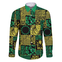 Cook Islands Mere Kiritimiti Family Matching Puletasi and Hawaiian Shirt Pacific Patchwork Xmas Vibes LT9 Dad's Shirt - Long Sleeve Green - Polynesian Pride