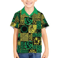 Cook Islands Mere Kiritimiti Family Matching Puletasi and Hawaiian Shirt Pacific Patchwork Xmas Vibes LT9 Son's Shirt Green - Polynesian Pride