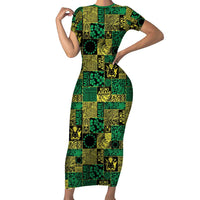 Cook Islands Mere Kiritimiti Family Matching Short Sleeve Bodycon Dress and Hawaiian Shirt Pacific Patchwork Xmas Vibes - Polynesian Pride