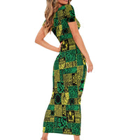 Cook Islands Mere Kiritimiti Family Matching Short Sleeve Bodycon Dress and Hawaiian Shirt Pacific Patchwork Xmas Vibes - Polynesian Pride