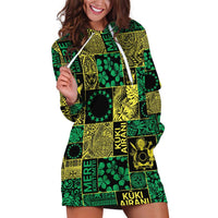 Cook Islands Mere Kiritimiti Hoodie Dress Pacific Patchwork Xmas Vibes - Polynesian Pride