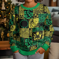 Cook Islands Mere Kiritimiti Kid Ugly Christmas Sweater Pacific Patchwork Xmas Vibes - Polynesian Pride