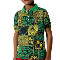 Cook Islands Mere Kiritimiti Kid Polo Shirt Pacific Patchwork Xmas Vibes - Polynesian Pride