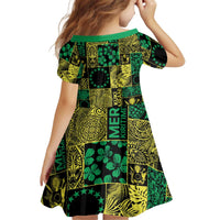 Cook Islands Mere Kiritimiti Kid Short Sleeve Dress Pacific Patchwork Xmas Vibes - Polynesian Pride
