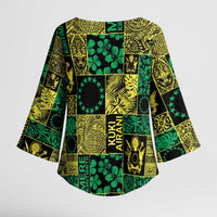 Cook Islands Mere Kiritimiti Kimono Sleeve Blouse Pacific Patchwork Xmas Vibes - Polynesian Pride