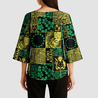 Cook Islands Mere Kiritimiti Kimono Sleeve Blouse Pacific Patchwork Xmas Vibes - Polynesian Pride