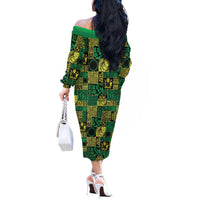 Cook Islands Mere Kiritimiti Off The Shoulder Long Sleeve Dress Pacific Patchwork Xmas Vibes - Polynesian Pride