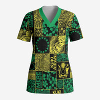 Cook Islands Mere Kiritimiti Scrub Top Pacific Patchwork Xmas Vibes - Polynesian Pride