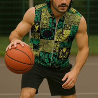 Cook Islands Mere Kiritimiti Sleeveless Zip Hoodie Pacific Patchwork Xmas Vibes - Polynesian Pride