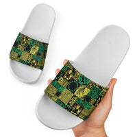 Cook Islands Mere Kiritimiti Slide Sandals Pacific Patchwork Xmas Vibes - Polynesian Pride