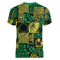 Cook Islands Mere Kiritimiti Women V-Neck T-Shirt Pacific Patchwork Xmas Vibes LT9 - Polynesian Pride