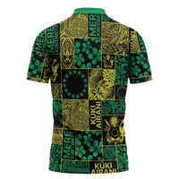 Cook Islands Mere Kiritimiti Zipper Polo Shirt Pacific Patchwork Xmas Vibes - Polynesian Pride